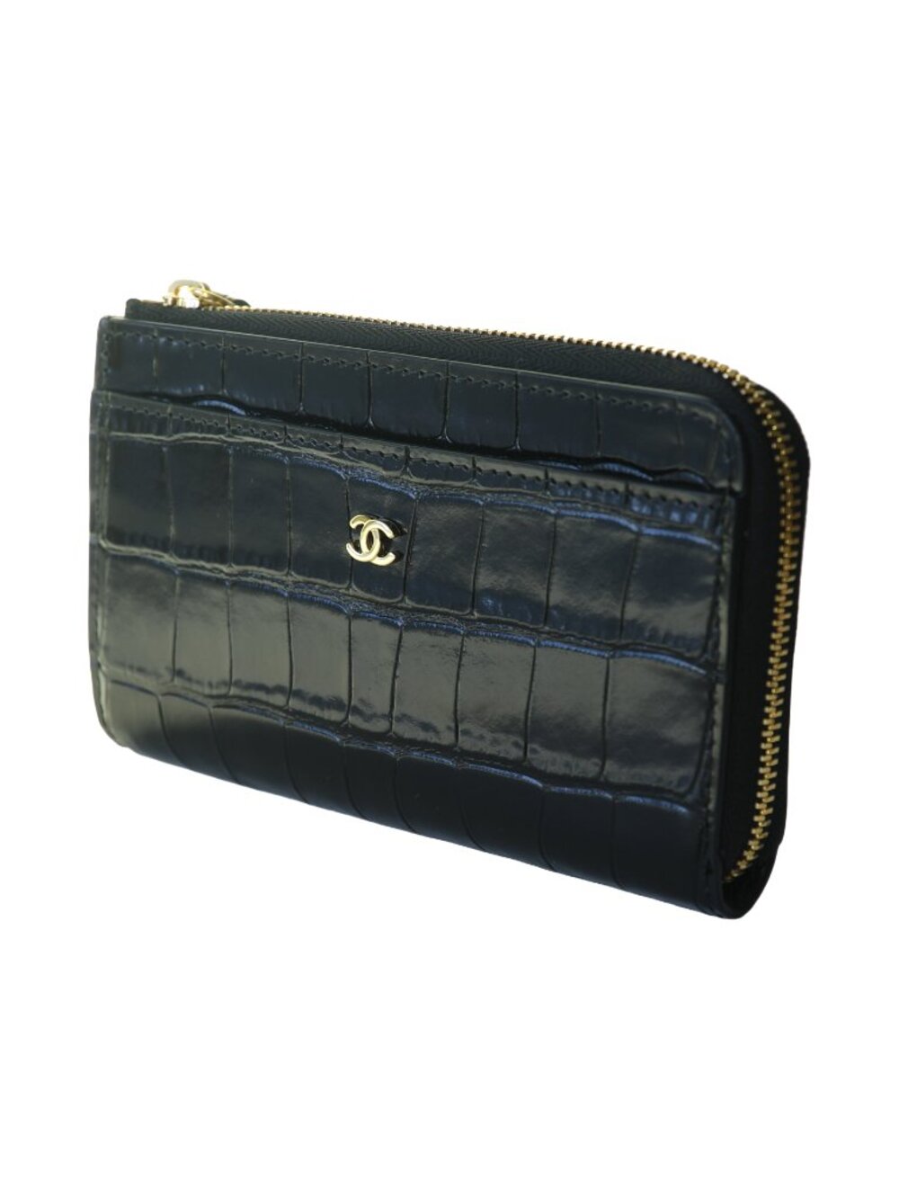 Chanel Crocodile Embossed Calfskin Fragment Case Zipped Card Holder Black - Picture 2 of 4